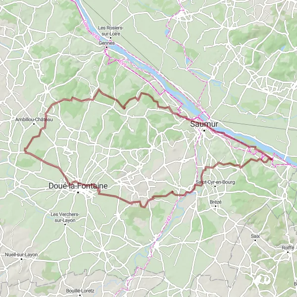 Map miniature of "Gravel Adventure: Chacé to Parnay" cycling inspiration in Pays de la Loire, France. Generated by Tarmacs.app cycling route planner