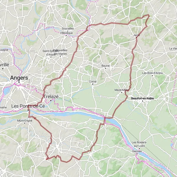 Map miniature of "Gravel Adventure in Pays de la Loire" cycling inspiration in Pays de la Loire, France. Generated by Tarmacs.app cycling route planner