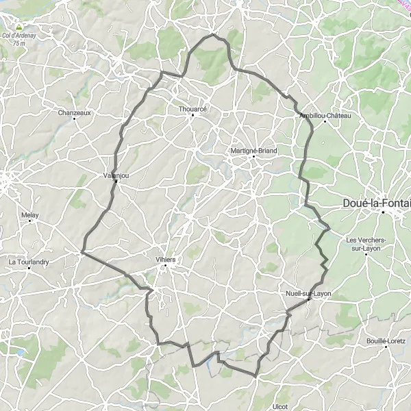 Map miniature of "Nature and History" cycling inspiration in Pays de la Loire, France. Generated by Tarmacs.app cycling route planner