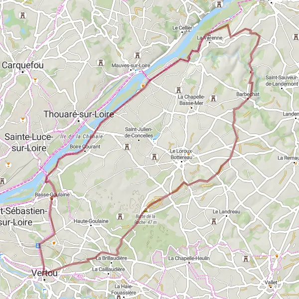 Map miniature of "Gravel Adventure" cycling inspiration in Pays de la Loire, France. Generated by Tarmacs.app cycling route planner