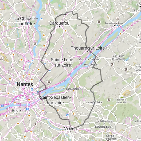 Miniature de la carte de l'inspiration cycliste "Route des Châteaux de Loire en Route" dans la Pays de la Loire, France. Générée par le planificateur d'itinéraire cycliste Tarmacs.app