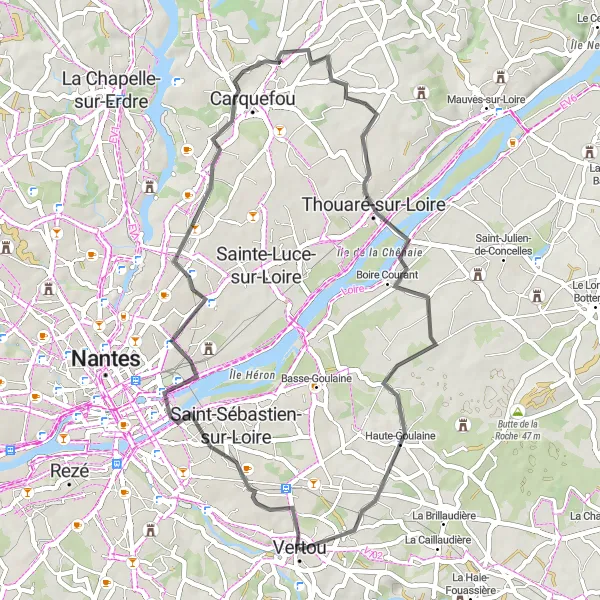 Map miniature of "Road Tour of Vertou" cycling inspiration in Pays de la Loire, France. Generated by Tarmacs.app cycling route planner