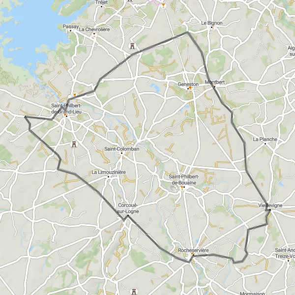 Map miniature of "Rocheservière Circular" cycling inspiration in Pays de la Loire, France. Generated by Tarmacs.app cycling route planner