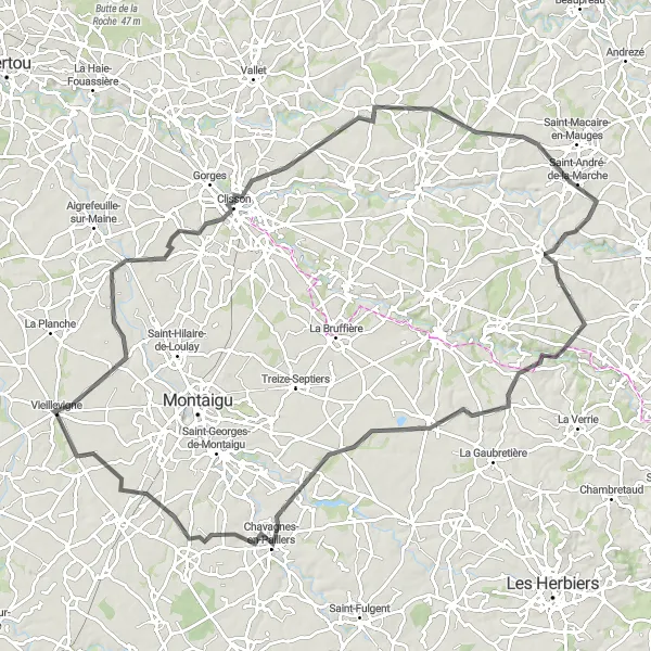 Map miniature of "Remouillé Loop" cycling inspiration in Pays de la Loire, France. Generated by Tarmacs.app cycling route planner
