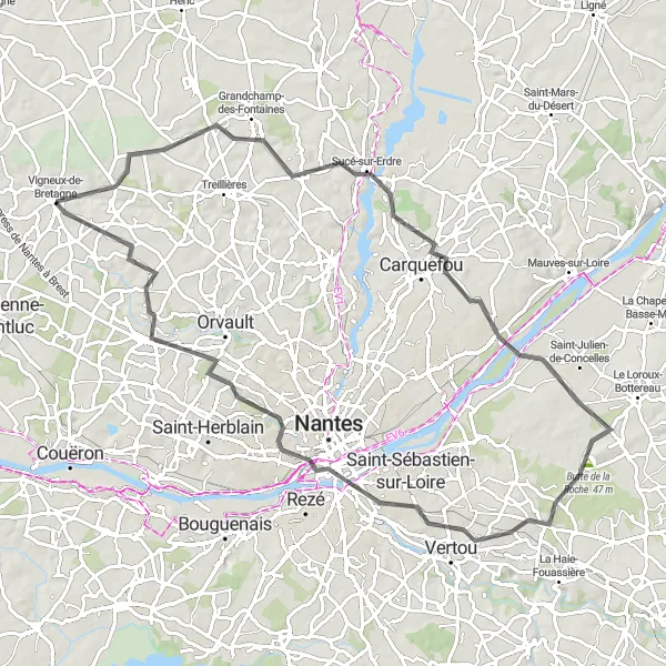 Map miniature of "Carquefou Circuit" cycling inspiration in Pays de la Loire, France. Generated by Tarmacs.app cycling route planner