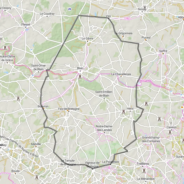 Map miniature of "Vigneux-de-Bretagne Loop" cycling inspiration in Pays de la Loire, France. Generated by Tarmacs.app cycling route planner