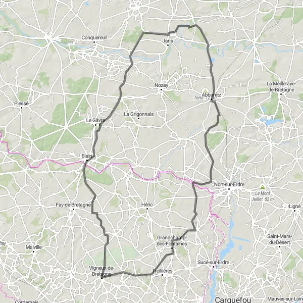 Map miniature of "The Hill Climber's Dream" cycling inspiration in Pays de la Loire, France. Generated by Tarmacs.app cycling route planner