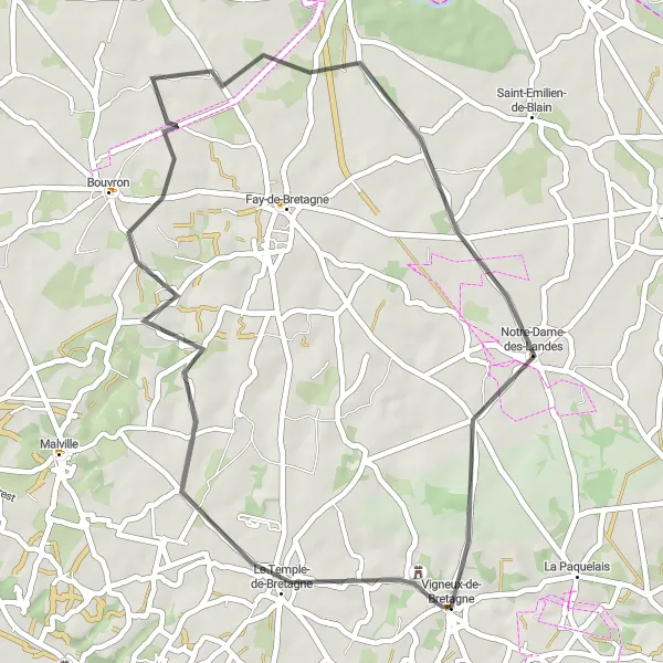 Map miniature of "The Temple-de-Bretagne Loop" cycling inspiration in Pays de la Loire, France. Generated by Tarmacs.app cycling route planner