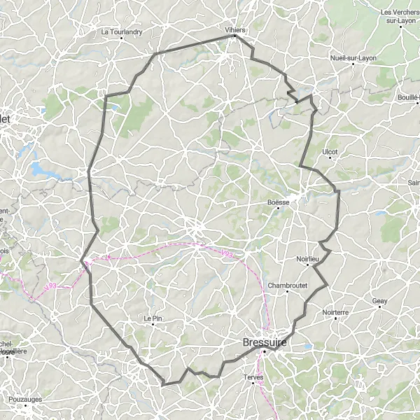 Map miniature of "The Bressuire Challenge" cycling inspiration in Pays de la Loire, France. Generated by Tarmacs.app cycling route planner