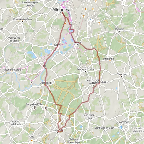 Map miniature of "Spay to Laigné-en-Belin Gravel Route" cycling inspiration in Pays de la Loire, France. Generated by Tarmacs.app cycling route planner