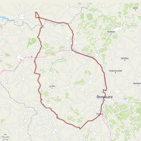 Map miniature of "Château de la Durbelière Gravel Adventure" cycling inspiration in Pays de la Loire, France. Generated by Tarmacs.app cycling route planner