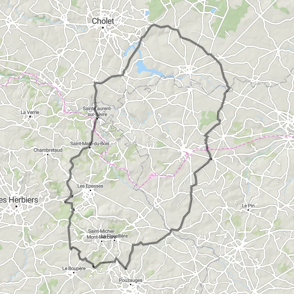 Miniature de la carte de l'inspiration cycliste "Le Charme de la Vallée de Sèvre" dans la Pays de la Loire, France. Générée par le planificateur d'itinéraire cycliste Tarmacs.app