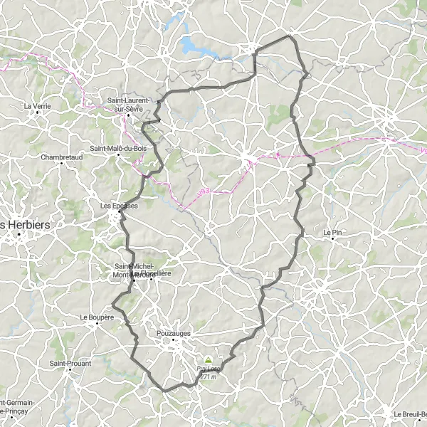 Map miniature of "Château de la Durbelière Circuit" cycling inspiration in Pays de la Loire, France. Generated by Tarmacs.app cycling route planner