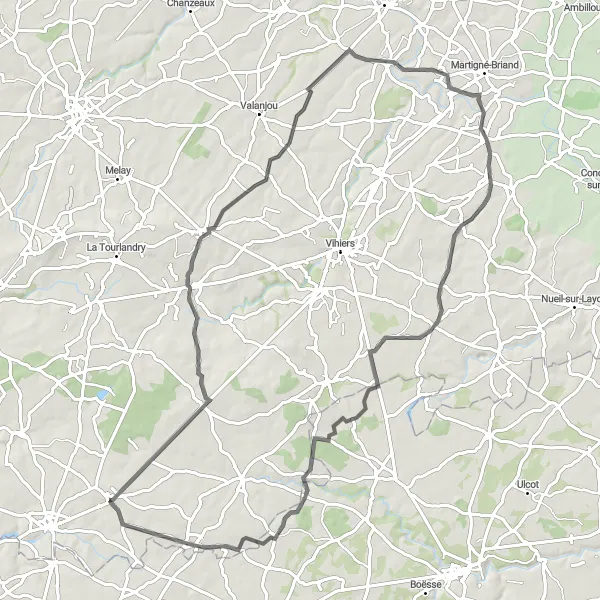 Miniature de la carte de l'inspiration cycliste "La Douceur des Mauges" dans la Pays de la Loire, France. Générée par le planificateur d'itinéraire cycliste Tarmacs.app