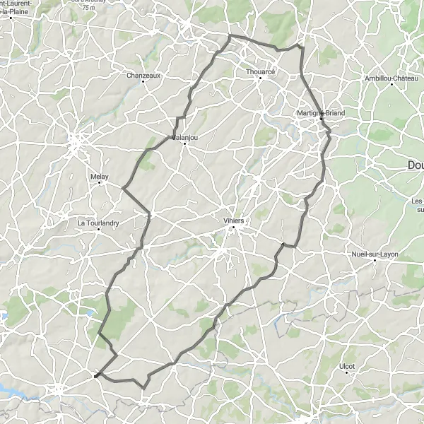 Map miniature of "The Loire Valley Loop" cycling inspiration in Pays de la Loire, France. Generated by Tarmacs.app cycling route planner