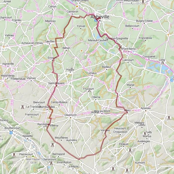 Map miniature of "Clockwise Gravel Loop" cycling inspiration in Picardie, France. Generated by Tarmacs.app cycling route planner