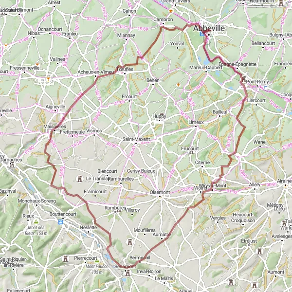 Map miniature of "Counterclockwise Gravel Loop" cycling inspiration in Picardie, France. Generated by Tarmacs.app cycling route planner