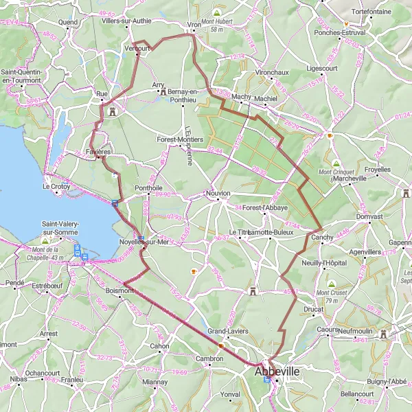Miniature de la carte de l'inspiration cycliste "Parcours des Collines de Picardie" dans la Picardie, France. Générée par le planificateur d'itinéraire cycliste Tarmacs.app