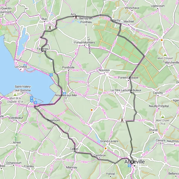 Miniature de la carte de l'inspiration cycliste "Boucle des Vallées de Somme" dans la Picardie, France. Générée par le planificateur d'itinéraire cycliste Tarmacs.app