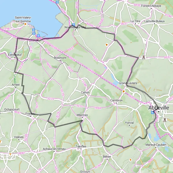 Map miniature of "Miannay Road Loop" cycling inspiration in Picardie, France. Generated by Tarmacs.app cycling route planner