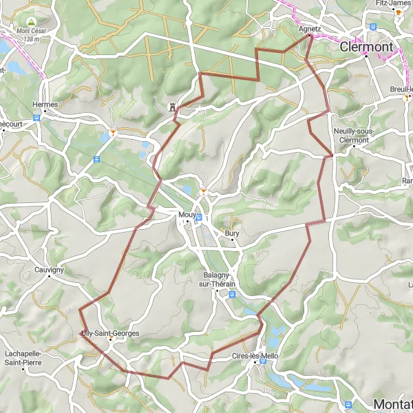 Map miniature of "Agnetz to Boulincourt Gravel Route" cycling inspiration in Picardie, France. Generated by Tarmacs.app cycling route planner