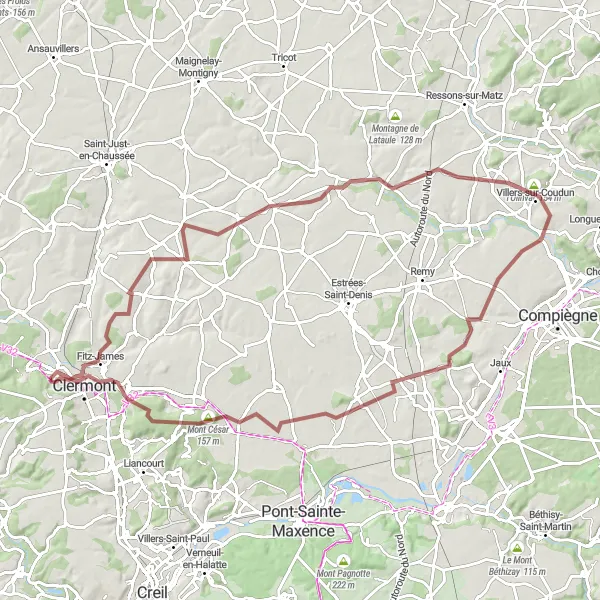 Map miniature of "Agnetz to Cuignières Gravel Route" cycling inspiration in Picardie, France. Generated by Tarmacs.app cycling route planner