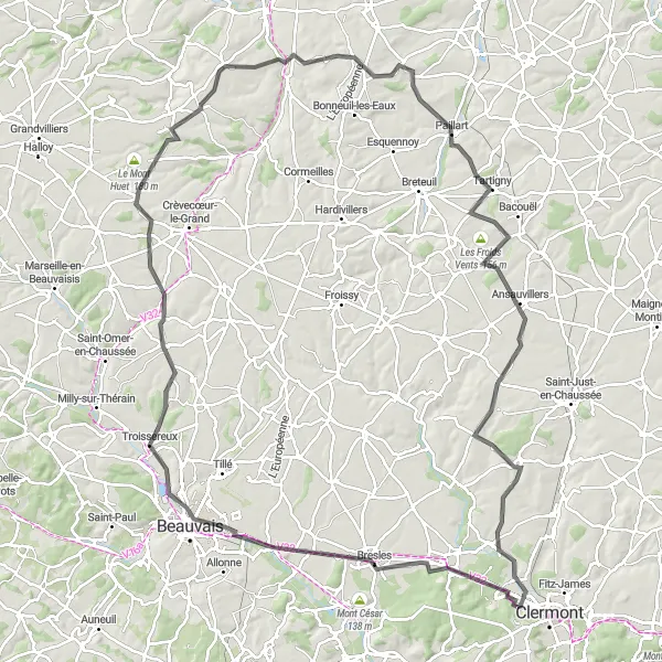 Map miniature of "Picards Hilly Road Cycling" cycling inspiration in Picardie, France. Generated by Tarmacs.app cycling route planner