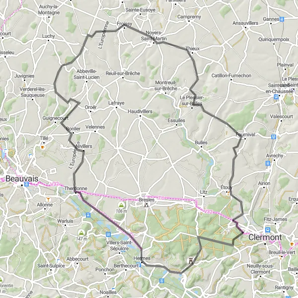 Map miniature of "Picards Charm Road Cycling" cycling inspiration in Picardie, France. Generated by Tarmacs.app cycling route planner