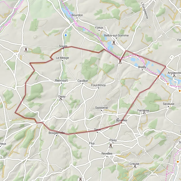 Map miniature of "The Bovelles Gravel Loop" cycling inspiration in Picardie, France. Generated by Tarmacs.app cycling route planner