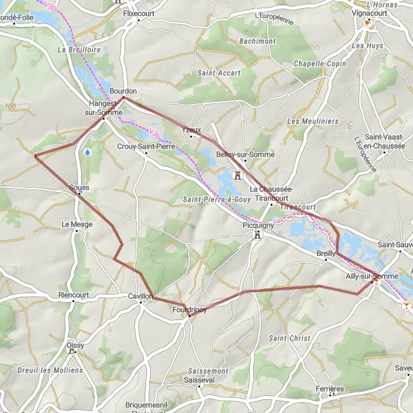 Map miniature of "Ailly-sur-Somme and Surroundings" cycling inspiration in Picardie, France. Generated by Tarmacs.app cycling route planner