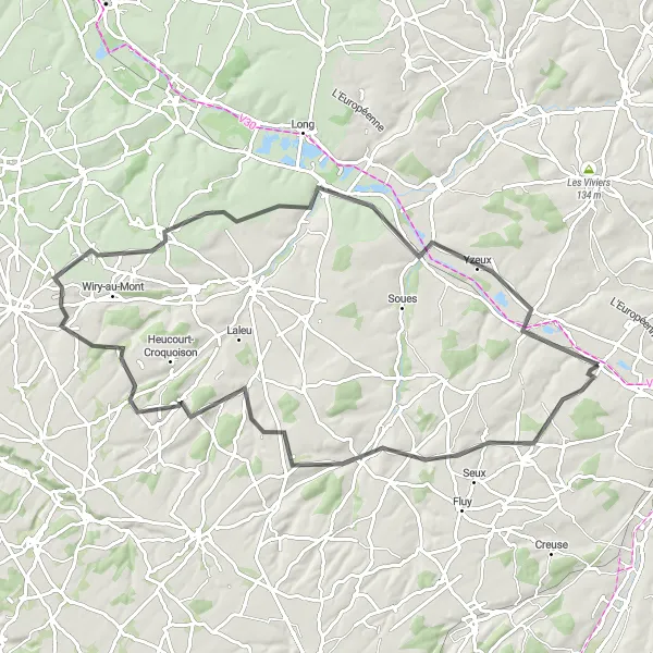 Map miniature of "Challenging Road Cycling Route" cycling inspiration in Picardie, France. Generated by Tarmacs.app cycling route planner