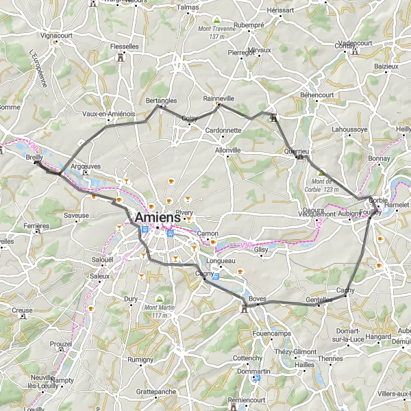 Map miniature of "Historical and Scenic Road Cycling Route" cycling inspiration in Picardie, France. Generated by Tarmacs.app cycling route planner