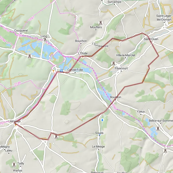 Map miniature of "Gravel Loop through Bettencourt-Rivière and Hangest-sur-Somme" cycling inspiration in Picardie, France. Generated by Tarmacs.app cycling route planner