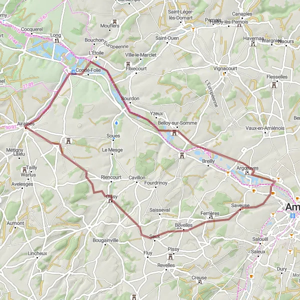 Miniature de la carte de l'inspiration cycliste "Tour de Longpré-les-Corps-Saints et Quesnoy-sur-Airaines" dans la Picardie, France. Générée par le planificateur d'itinéraire cycliste Tarmacs.app
