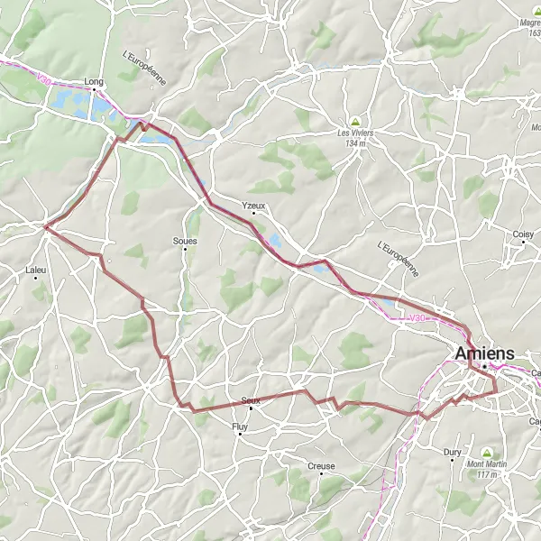 Map miniature of "Longpré-les-Corps-Saints to Quesnoy-sur-Airaines Gravel Route" cycling inspiration in Picardie, France. Generated by Tarmacs.app cycling route planner