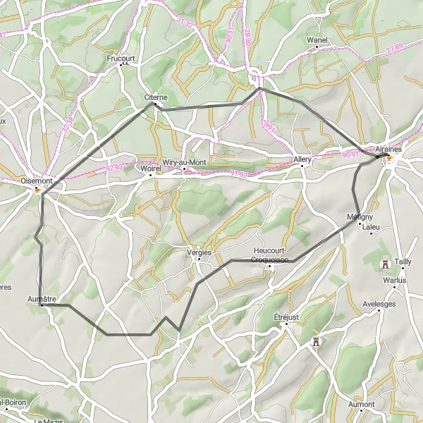 Map miniature of "Airaines to Hallencourt Cycling Route" cycling inspiration in Picardie, France. Generated by Tarmacs.app cycling route planner