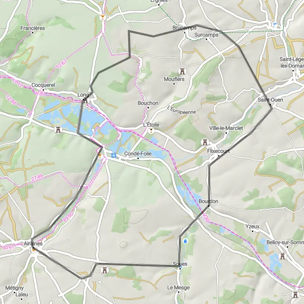 Map miniature of "Longpré-les-Corps-Saints to Quesnoy-sur-Airaines Cycling Route" cycling inspiration in Picardie, France. Generated by Tarmacs.app cycling route planner