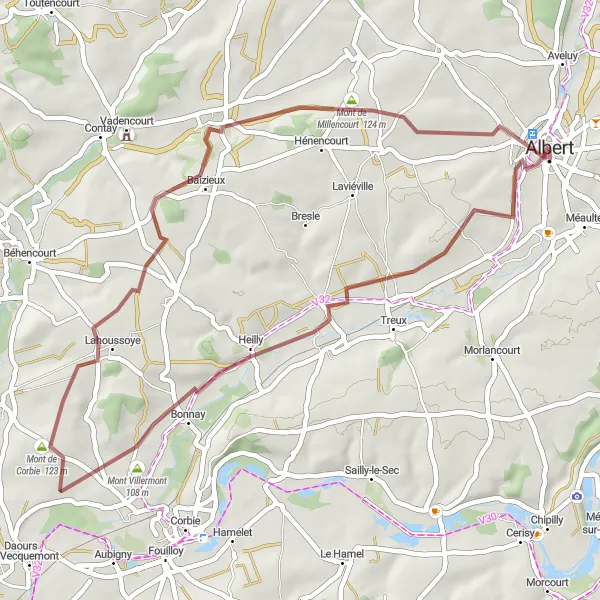 Map miniature of "Ancre Valley Adventure" cycling inspiration in Picardie, France. Generated by Tarmacs.app cycling route planner