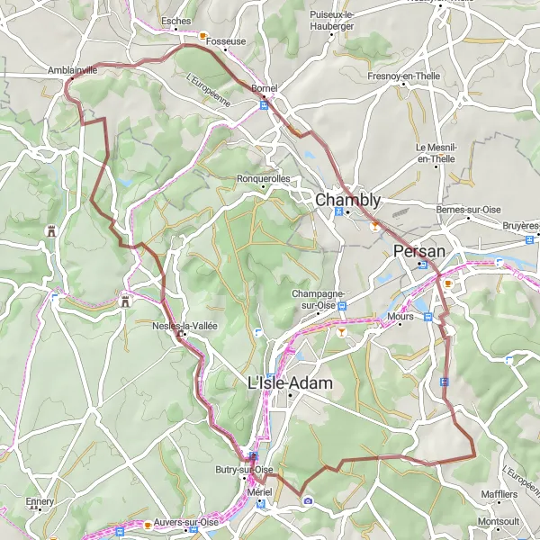 Map miniature of "Scenic Gravel Cycling Route around Bornel" cycling inspiration in Picardie, France. Generated by Tarmacs.app cycling route planner