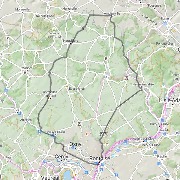 Map miniature of "Discover the Charm of Messelan and Bréançon" cycling inspiration in Picardie, France. Generated by Tarmacs.app cycling route planner