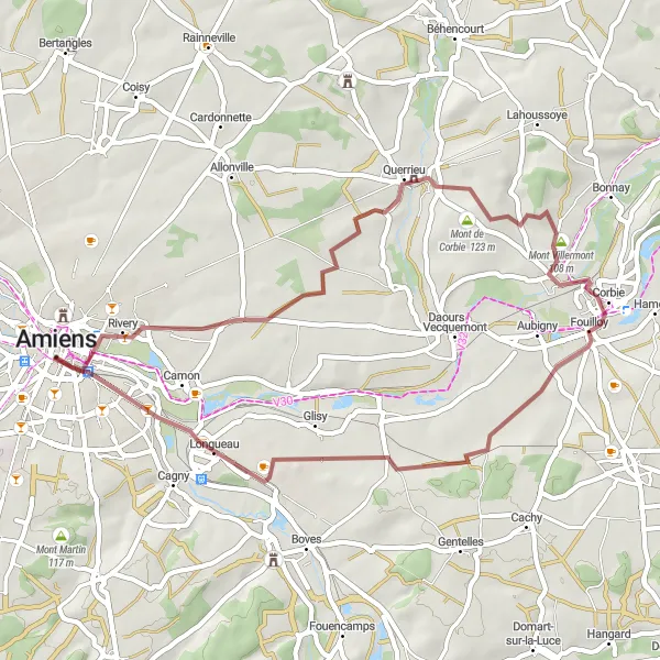 Map miniature of "Gravel Loop: Rivery - Ancien couvent des Soeurs Grises" cycling inspiration in Picardie, France. Generated by Tarmacs.app cycling route planner