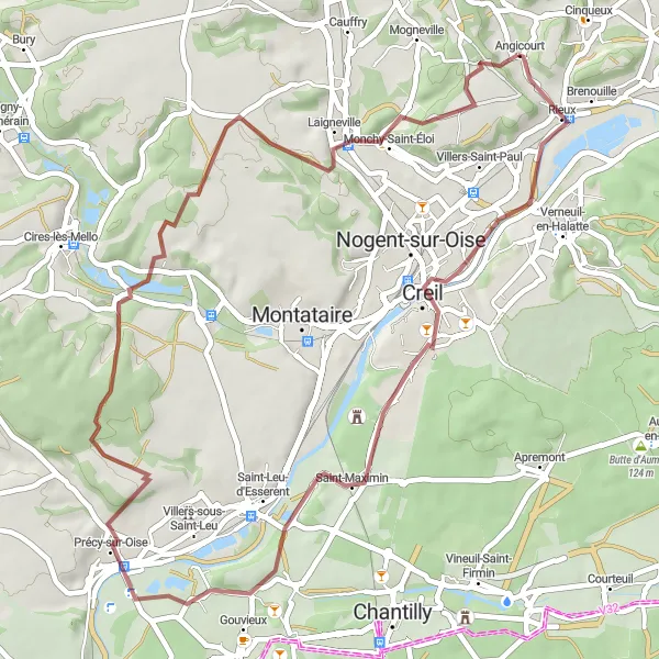 Miniature de la carte de l'inspiration cycliste "Randonnée Gravel autour d'Angicourt" dans la Picardie, France. Générée par le planificateur d'itinéraire cycliste Tarmacs.app