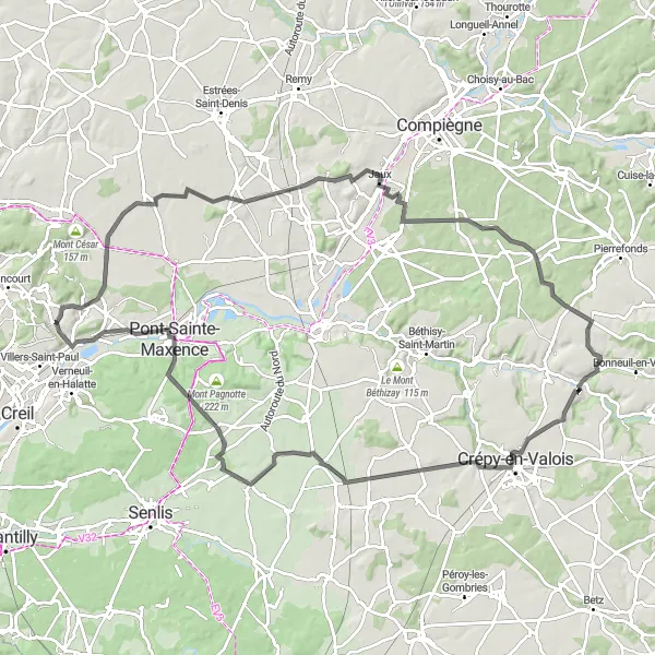 Miniature de la carte de l'inspiration cycliste "Les villages de l'Oise" dans la Picardie, France. Générée par le planificateur d'itinéraire cycliste Tarmacs.app