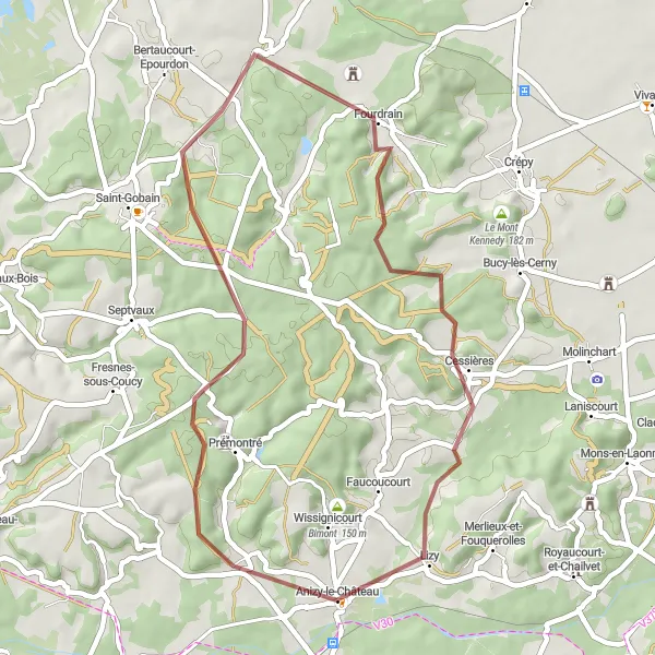 Miniature de la carte de l'inspiration cycliste "Circuit des Hauts-Plateaux" dans la Picardie, France. Générée par le planificateur d'itinéraire cycliste Tarmacs.app