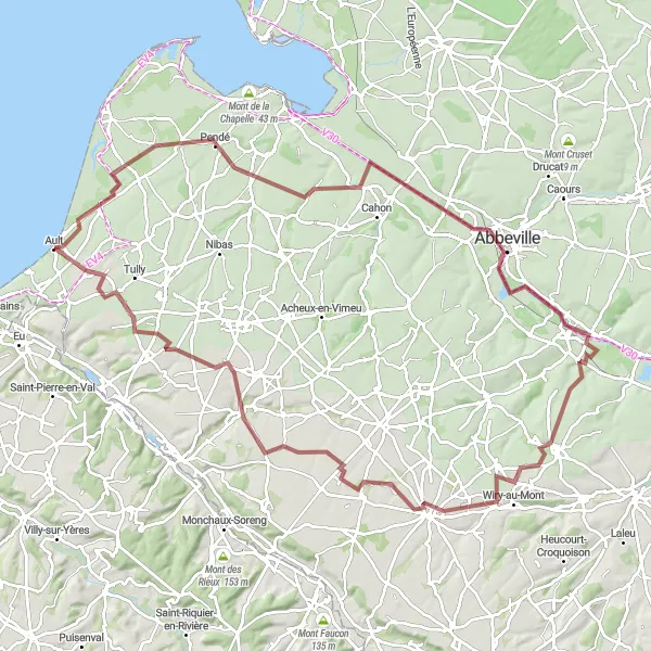 Map miniature of "Gravel Adventure to Abbeville and Forceville-en-Vimeu" cycling inspiration in Picardie, France. Generated by Tarmacs.app cycling route planner