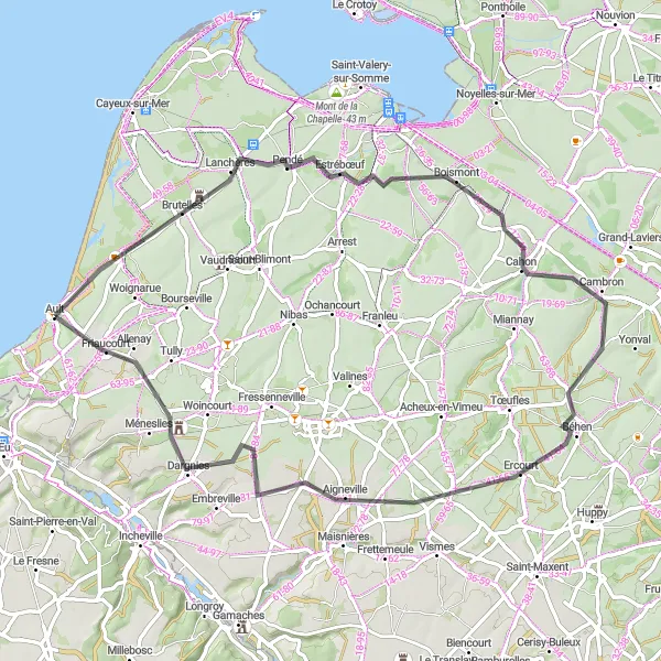 Map miniature of "Pendé Loop" cycling inspiration in Picardie, France. Generated by Tarmacs.app cycling route planner