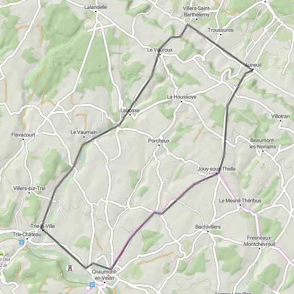 Map miniature of "The Jouy-sous-Thelle Road Loop" cycling inspiration in Picardie, France. Generated by Tarmacs.app cycling route planner