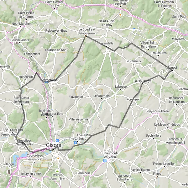 Map miniature of "The Jaméricourt Road Loop" cycling inspiration in Picardie, France. Generated by Tarmacs.app cycling route planner