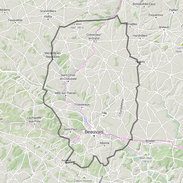 Map miniature of "The Gaudechart Circuit" cycling inspiration in Picardie, France. Generated by Tarmacs.app cycling route planner