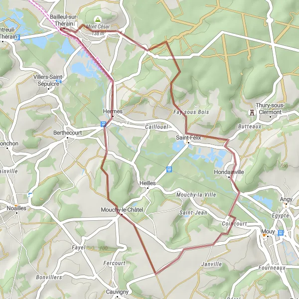 Map miniature of "Bailleul-sur-Thérain to Mont César Gravel Ride" cycling inspiration in Picardie, France. Generated by Tarmacs.app cycling route planner
